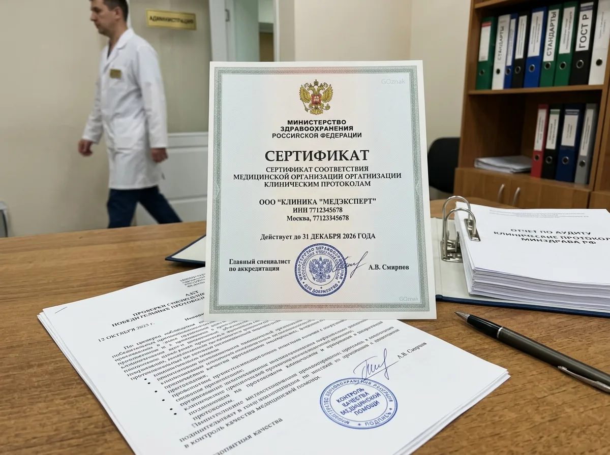 Документы о соответствии клинике протоколам Министерства здравоохранения РФ, официальные бумаги